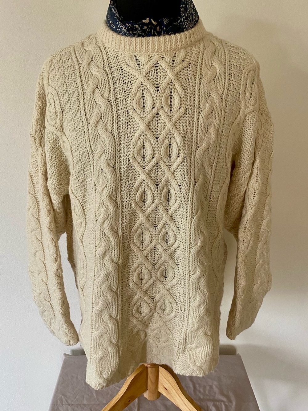 Peregrine England Pure New Wool Cable Knit Fisherman Sweater Cream XL Fit
